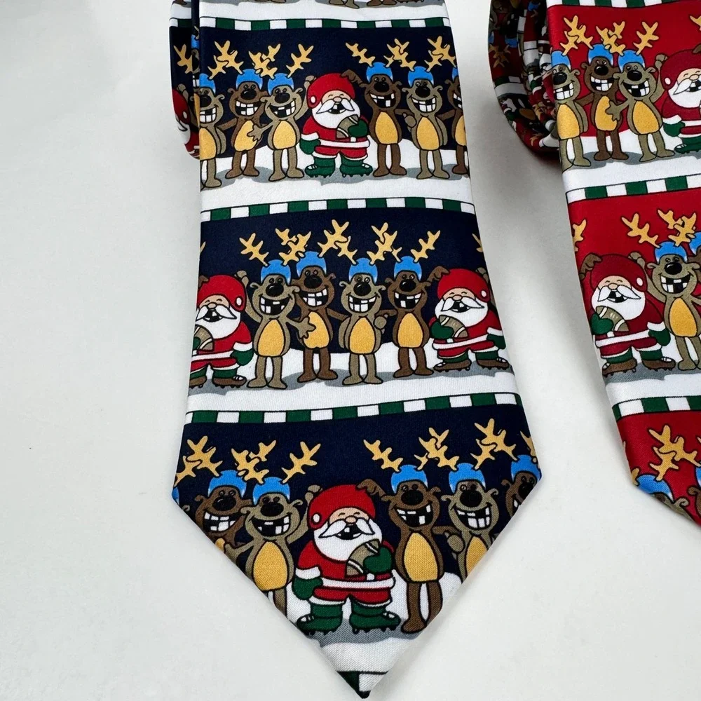 2 St Nicks Tie Shop Christmas Holiday Football Player Reindeer Santa Blue Red